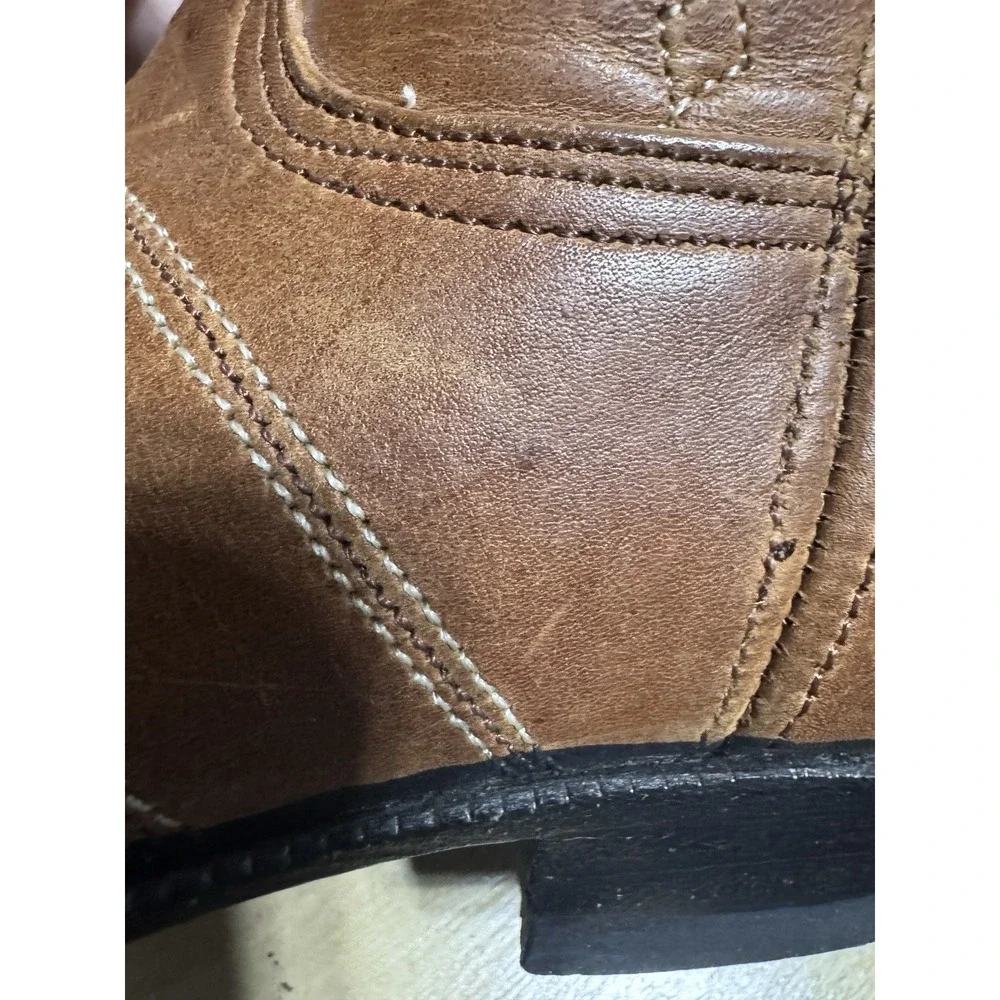 Kids Brown‎ Leather Cowboy Boots No Size On The Boot